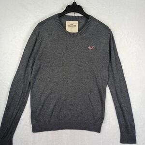 Hollister Mens Small Gray Crewneck Sweater Cotton Blend Embroidered Logo